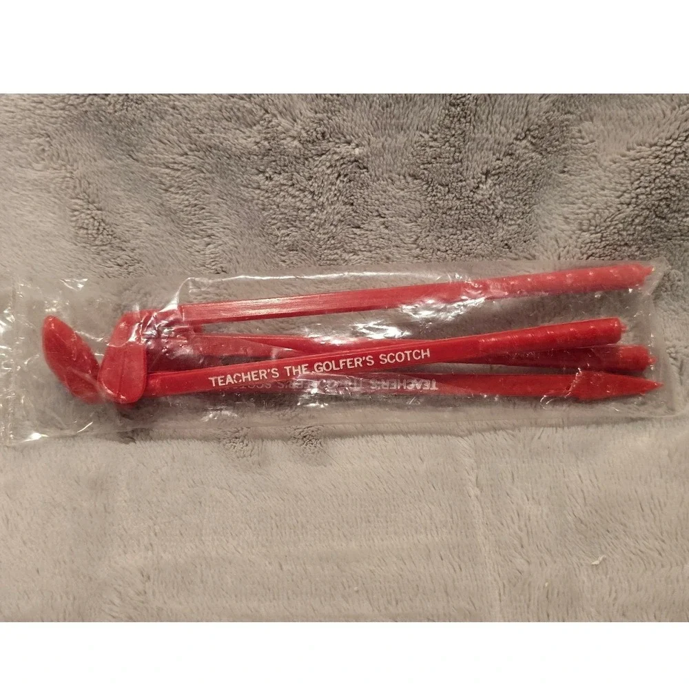 Vintage Teacher's Scotch Whisky Golf‎ Club Swizzle Sticks Red Drink Stirrers 4pc